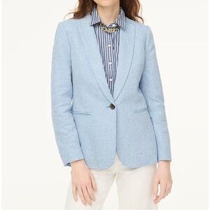 NWT J. Crew Factory Blue & White Herringbone One Button Blazer Linen cotton 8